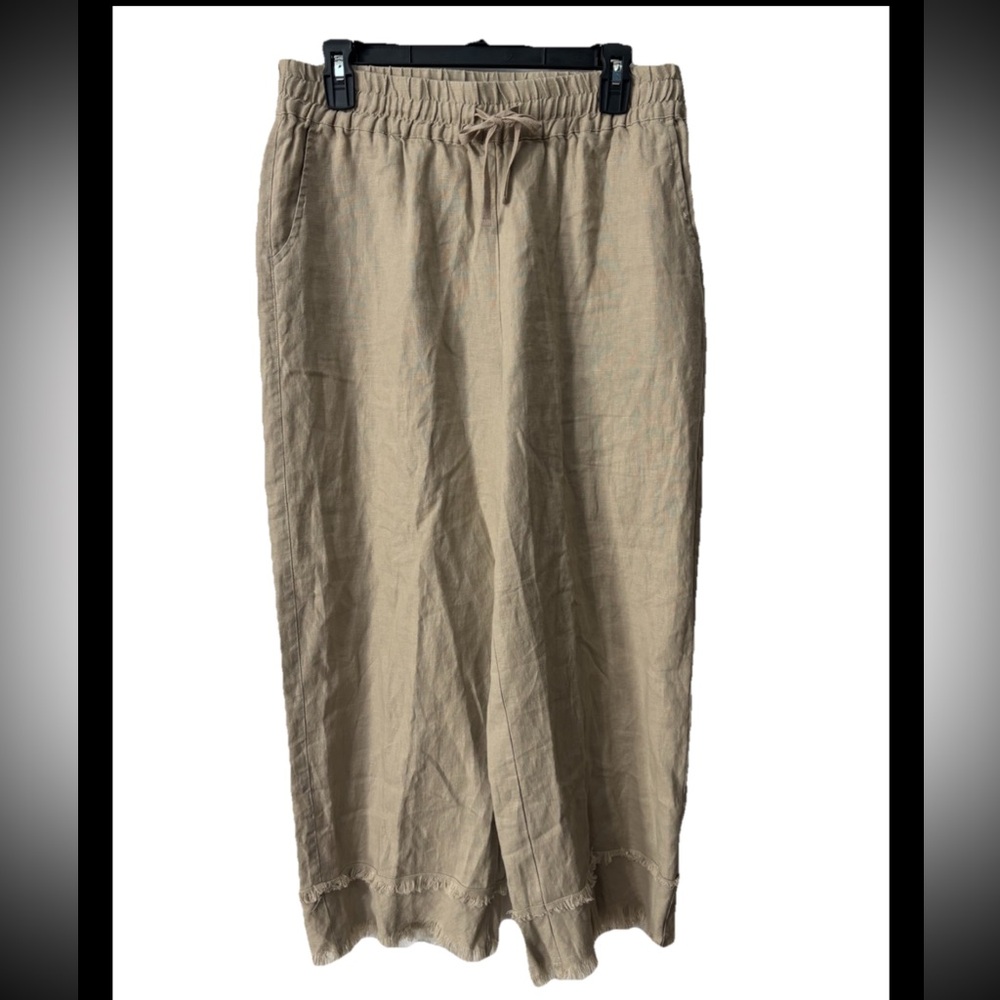 John Mark Pants Medium 100% Linen Beige Wide Leg Lagenlook Womens Beachy Boho